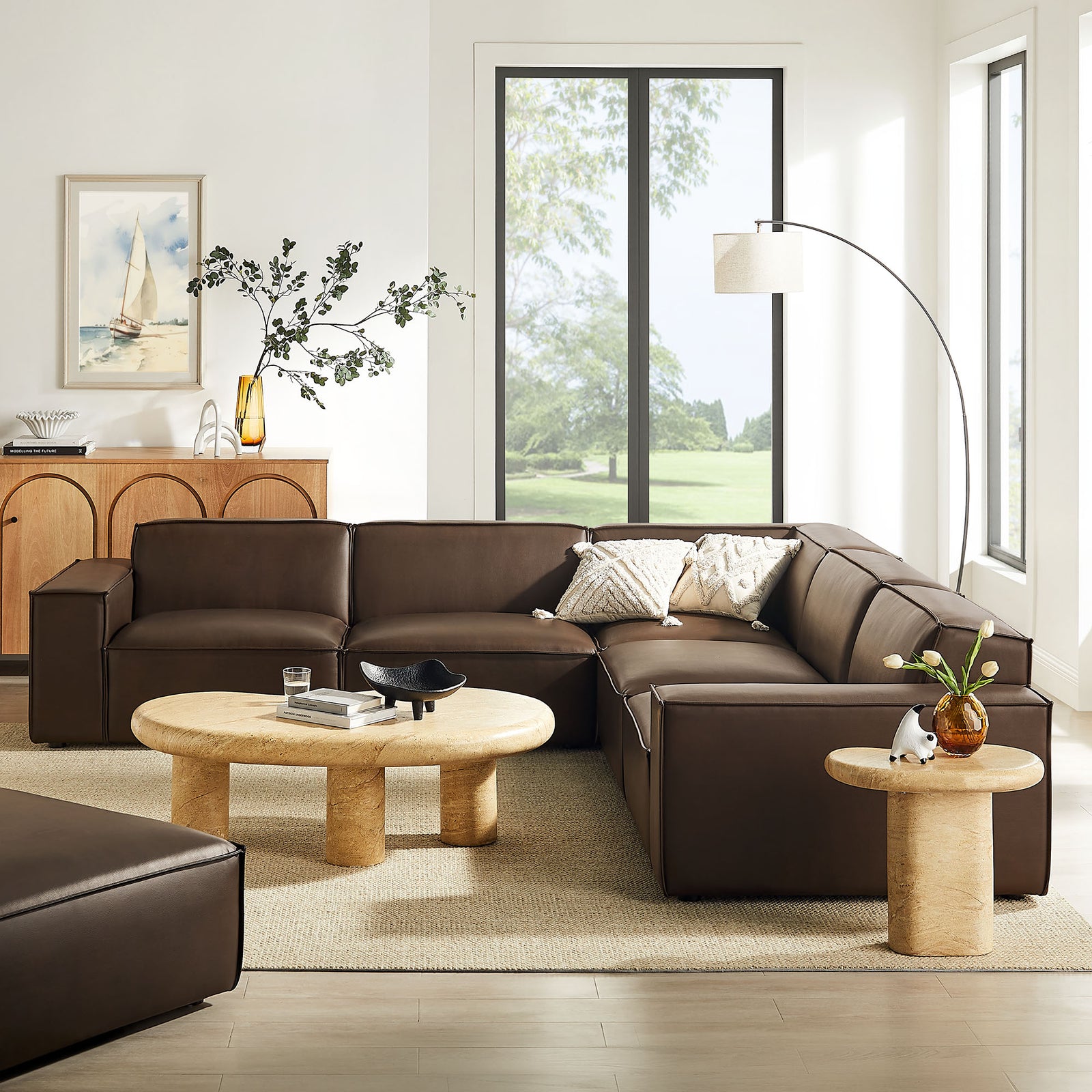 Restore 5-Piece Vegan Leather Modular L-Shaped Sofa in Espresso
