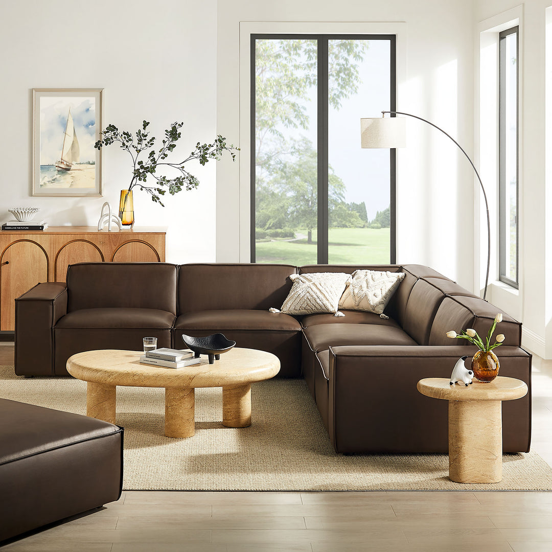 Restore 5-Piece Vegan Leather Modular L-Shaped Sofa in Espresso