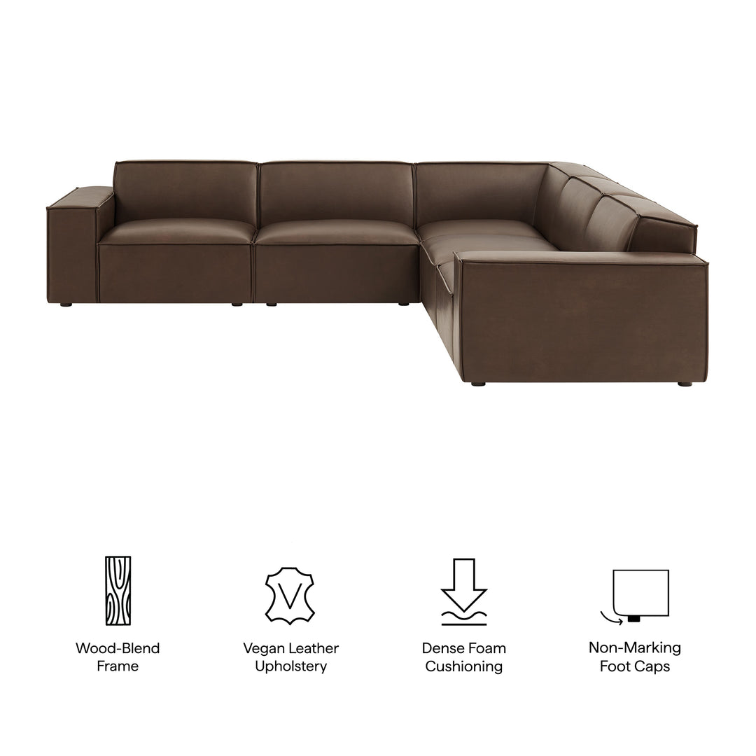 Restore 5-Piece Vegan Leather Modular L-Shaped Sofa in Espresso