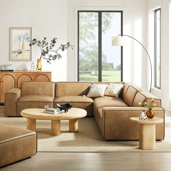 Restore 5-Piece Vegan Leather Modular L-Shaped Sofa in Toast