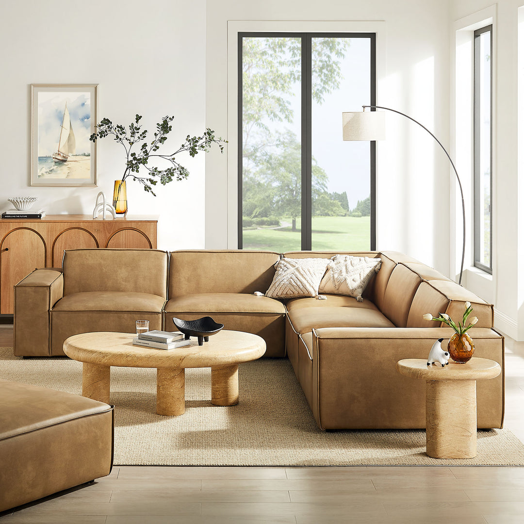 Restore 5-Piece Vegan Leather Modular L-Shaped Sofa in Toast