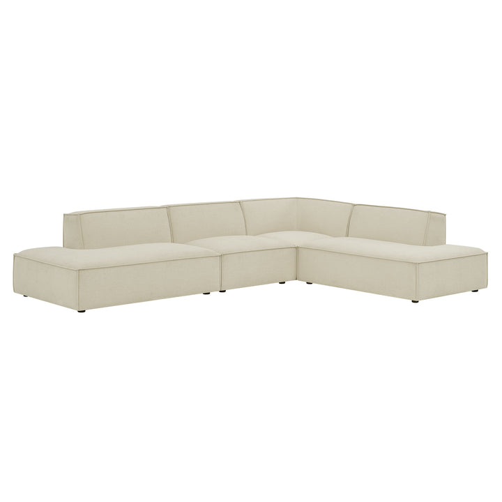 Restore 4-Piece Performance Fabric Upholstered Modular L-Shaped Armless Sectional Sofa in Ecru