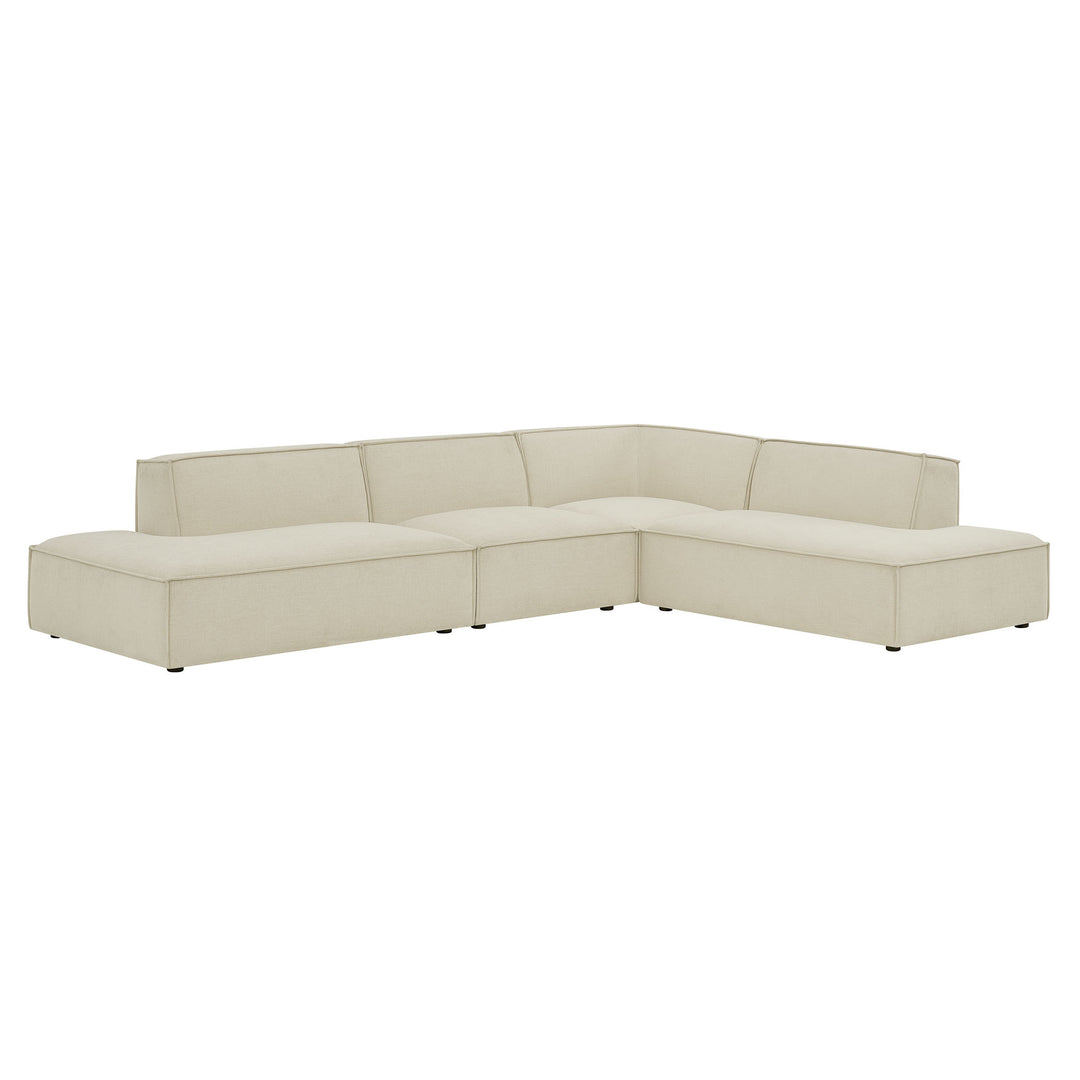Restore 4-Piece Performance Fabric Upholstered Modular L-Shaped Armless Sectional Sofa in Ecru