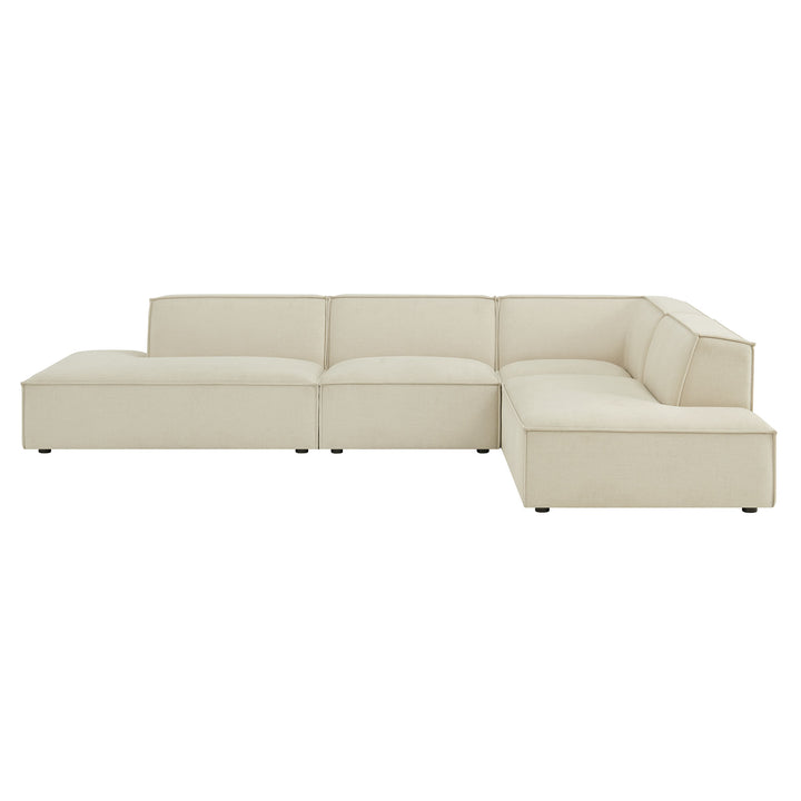 Restore 4-Piece Performance Fabric Upholstered Modular L-Shaped Armless Sectional Sofa in Ecru