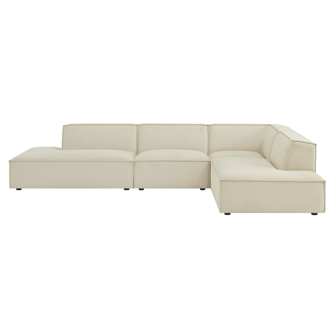 Restore 4-Piece Performance Fabric Upholstered Modular L-Shaped Armless Sectional Sofa in Ecru
