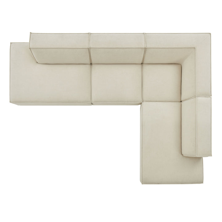 Restore 4-Piece Performance Fabric Upholstered Modular L-Shaped Armless Sectional Sofa in Ecru