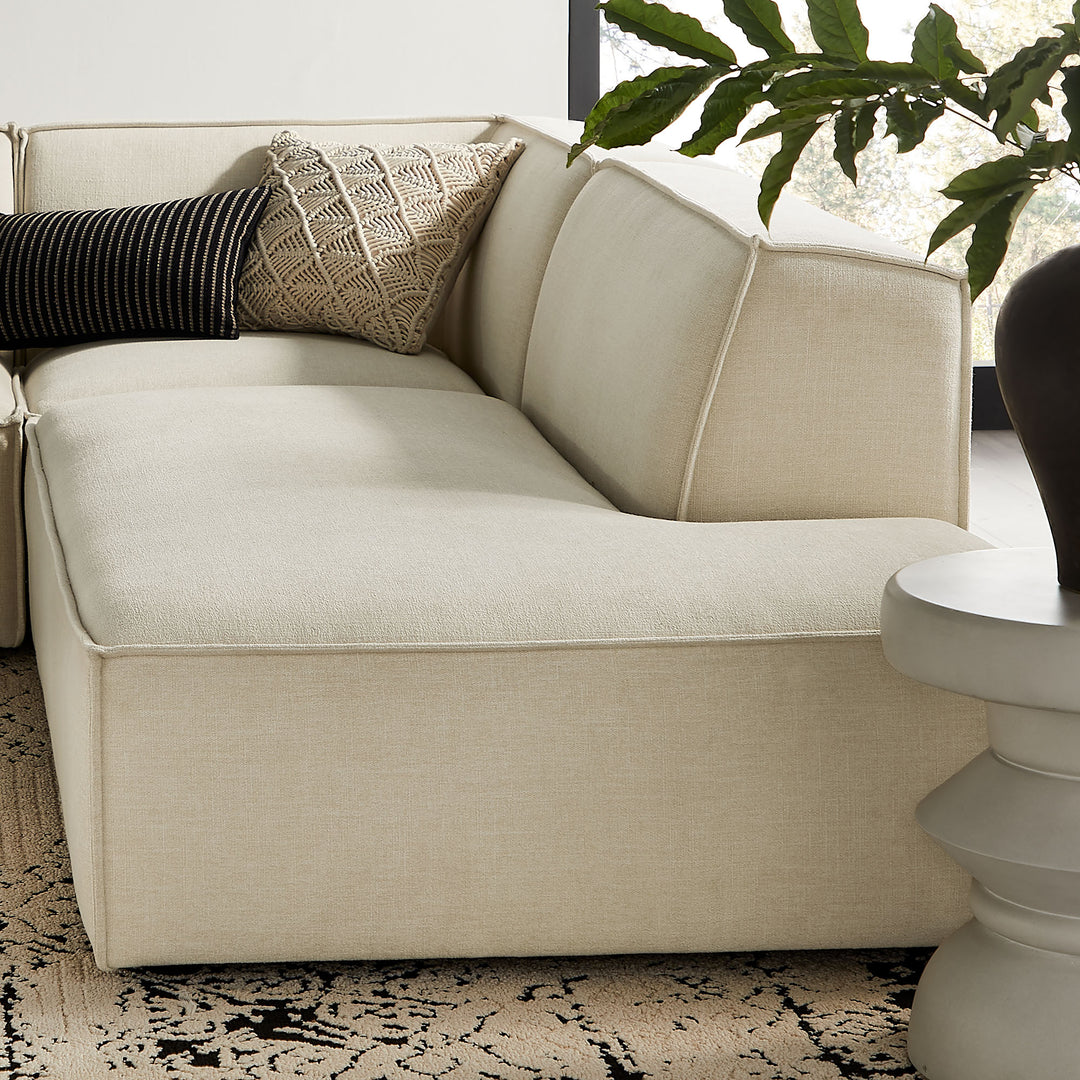 Restore 4-Piece Performance Fabric Upholstered Modular L-Shaped Armless Sectional Sofa in Ecru
