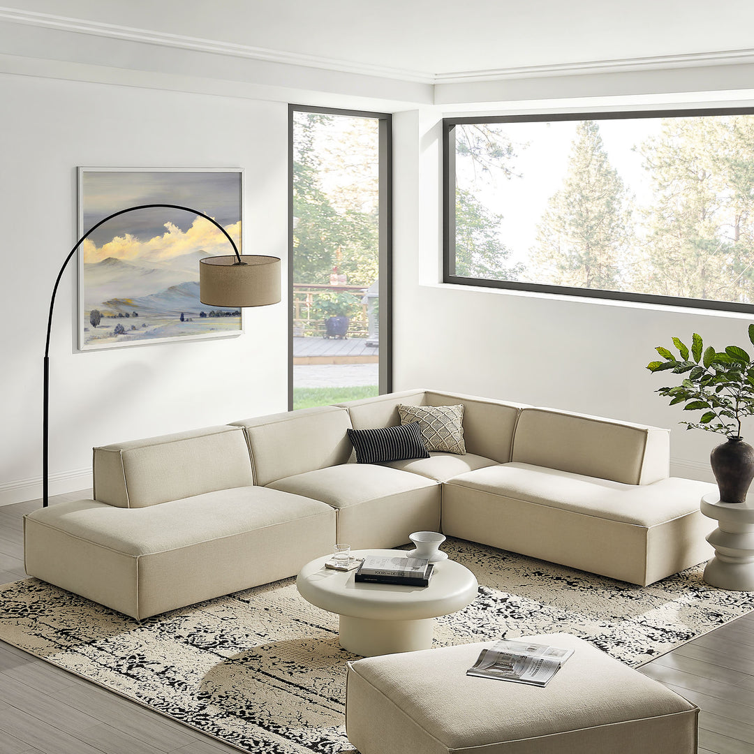 Restore 4-Piece Performance Fabric Upholstered Modular L-Shaped Armless Sectional Sofa in Ecru