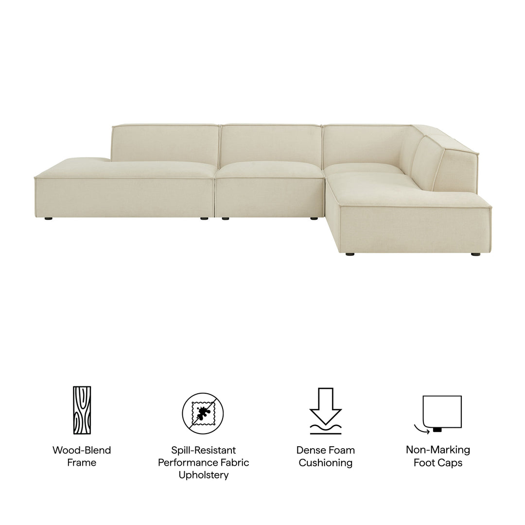 Restore 4-Piece Performance Fabric Upholstered Modular L-Shaped Armless Sectional Sofa in Ecru