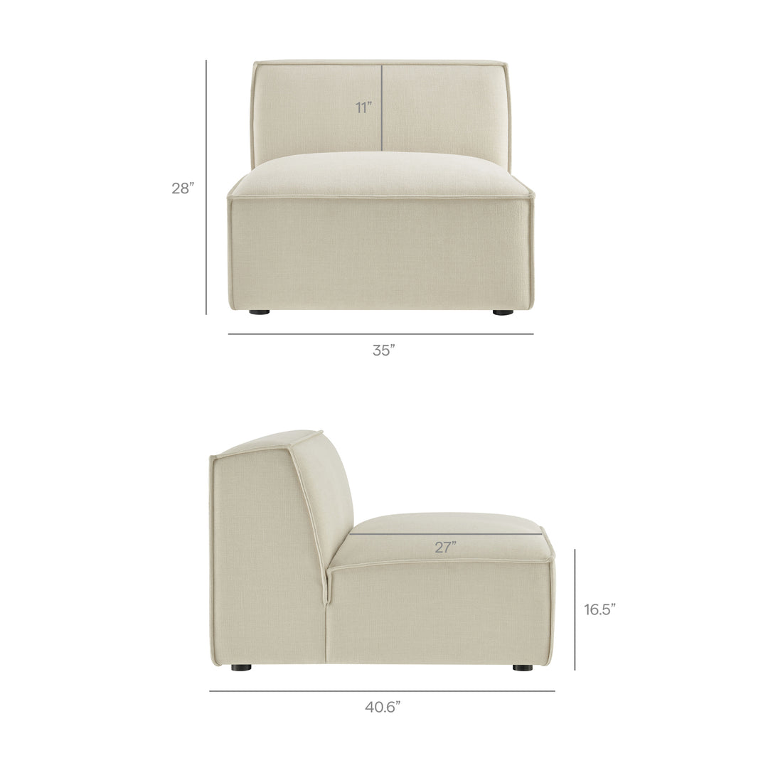 Restore 4-Piece Performance Fabric Upholstered Modular L-Shaped Armless Sectional Sofa in Ecru