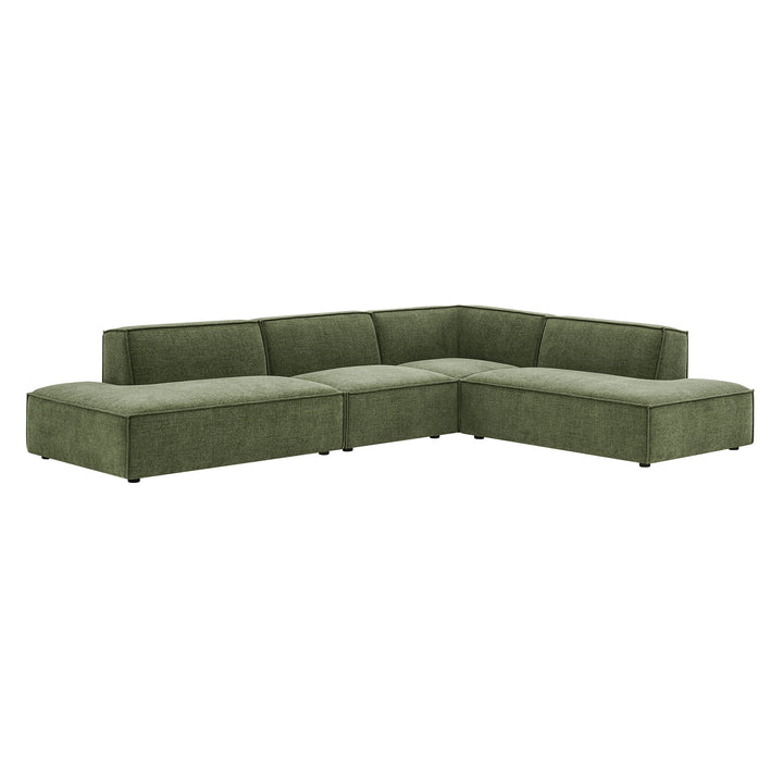 Restore 4-Piece Performance Fabric Upholstered Modular L-Shaped Armless Sectional Sofa in Foliage