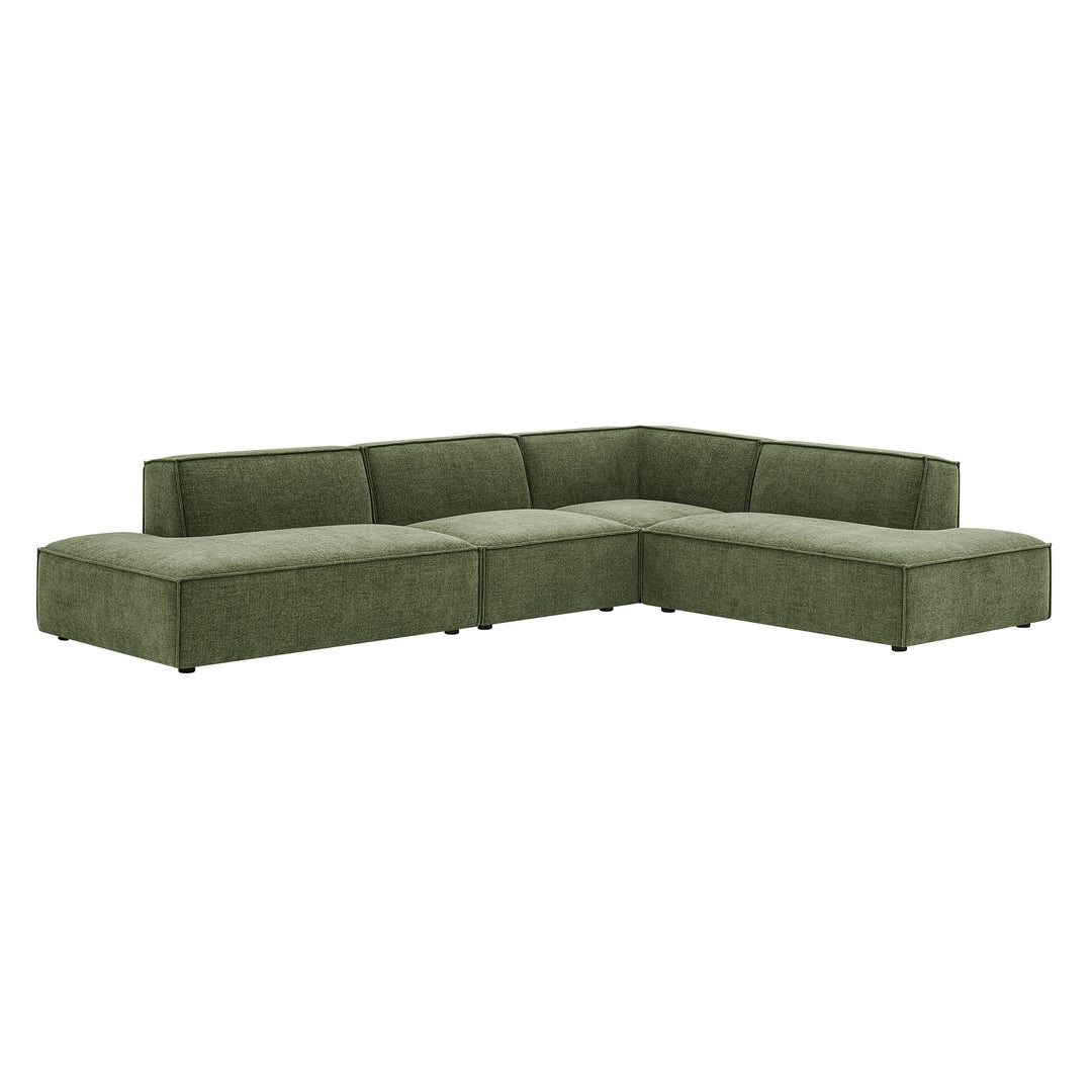 Restore 4-Piece Performance Fabric Upholstered Modular L-Shaped Armless Sectional Sofa in Foliage