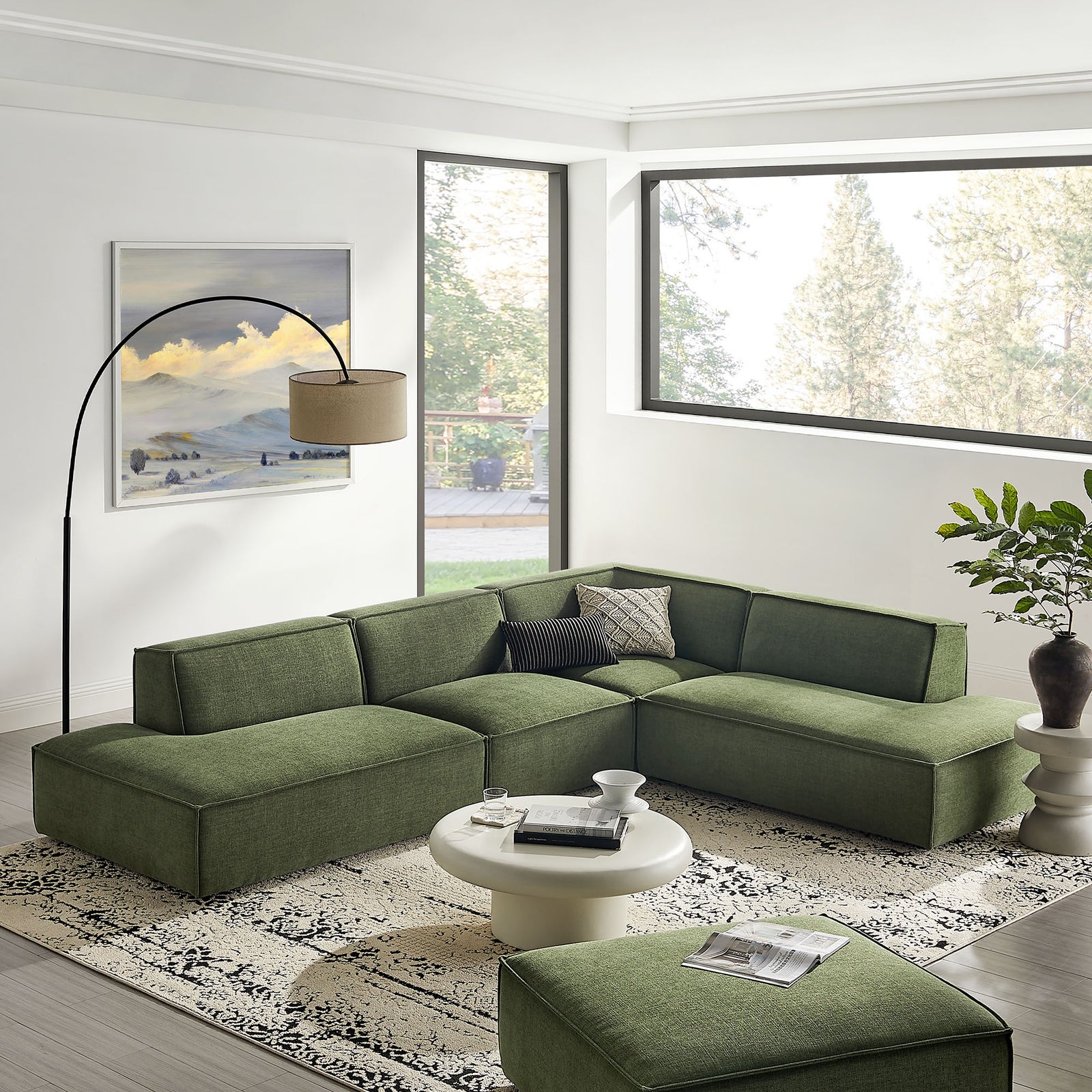 Restore 4-Piece Performance Fabric Upholstered Modular L-Shaped Armless Sectional Sofa in Foliage