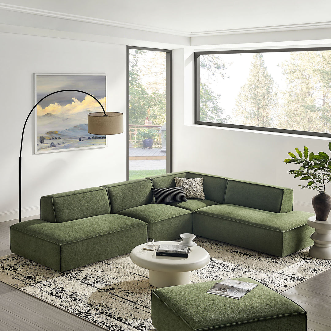 Restore 4-Piece Performance Fabric Upholstered Modular L-Shaped Armless Sectional Sofa in Foliage