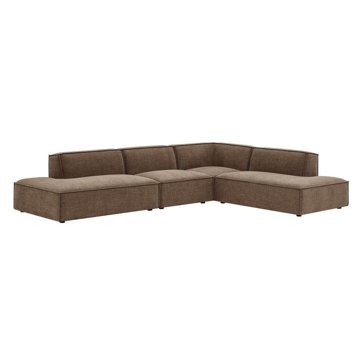 Restore 4-Piece Performance Fabric Upholstered Modular L-Shaped Armless Sectional Sofa in Mocha