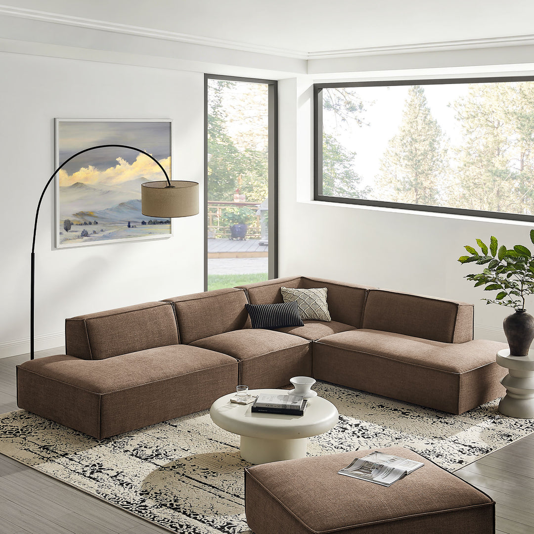 Restore 4-Piece Performance Fabric Upholstered Modular L-Shaped Armless Sectional Sofa in Mocha