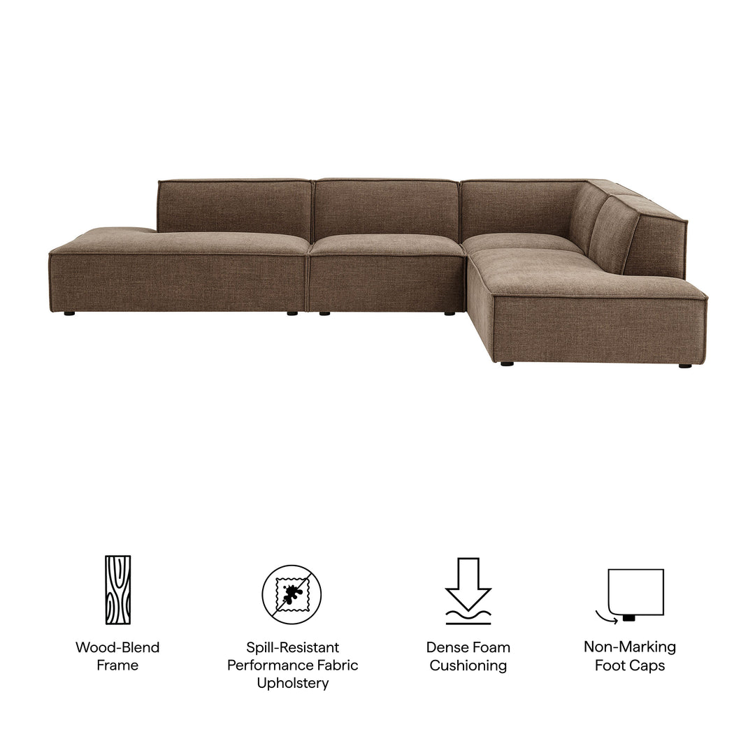 Restore 4-Piece Performance Fabric Upholstered Modular L-Shaped Armless Sectional Sofa in Mocha