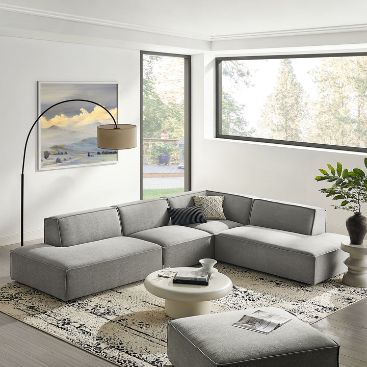 Restore 4-Piece Performance Fabric Upholstered Modular L-Shaped Armless Sectional Sofa in Pewter