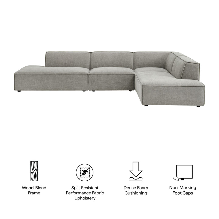 Restore 4-Piece Performance Fabric Upholstered Modular L-Shaped Armless Sectional Sofa in Pewter