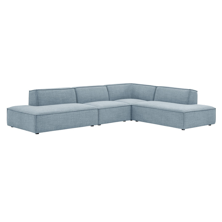Restore 4-Piece Performance Fabric Upholstered Modular L-Shaped Armless Sectional Sofa in Sky