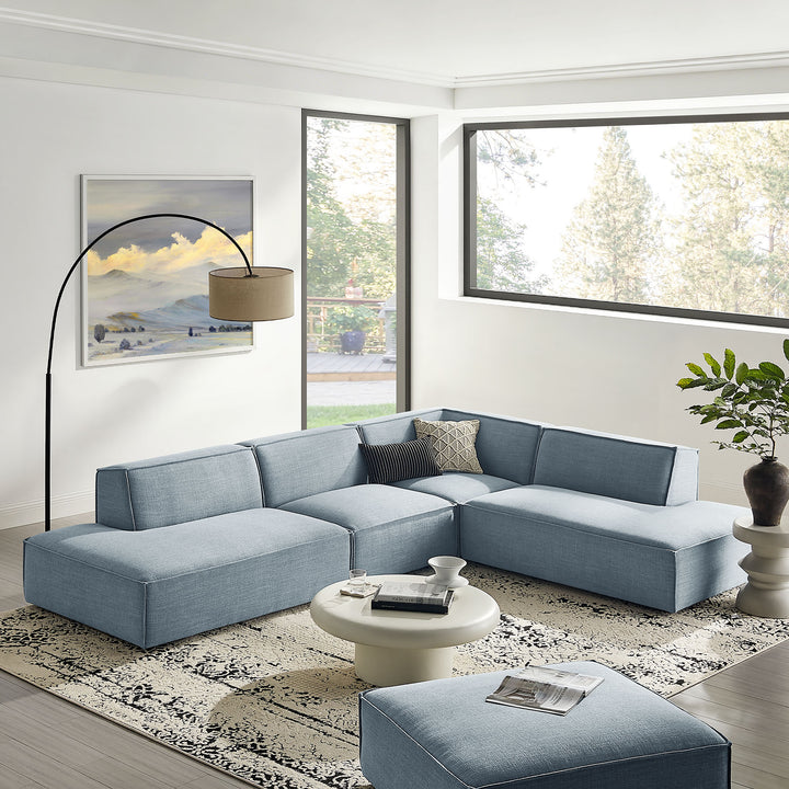 Restore 4-Piece Performance Fabric Upholstered Modular L-Shaped Armless Sectional Sofa in Sky