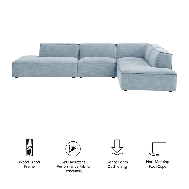 Restore 4-Piece Performance Fabric Upholstered Modular L-Shaped Armless Sectional Sofa in Sky