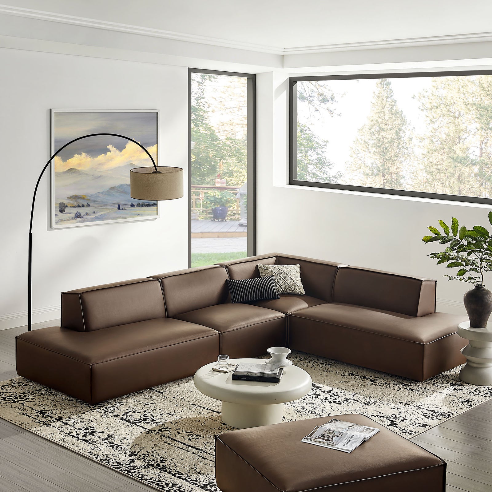 Restore 4-Piece Vegan Leather Modular L-Shaped Armless Sectional Sofa in Espresso