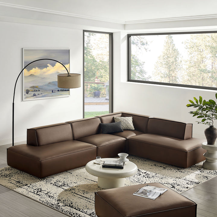 Restore 4-Piece Vegan Leather Modular L-Shaped Armless Sectional Sofa in Espresso
