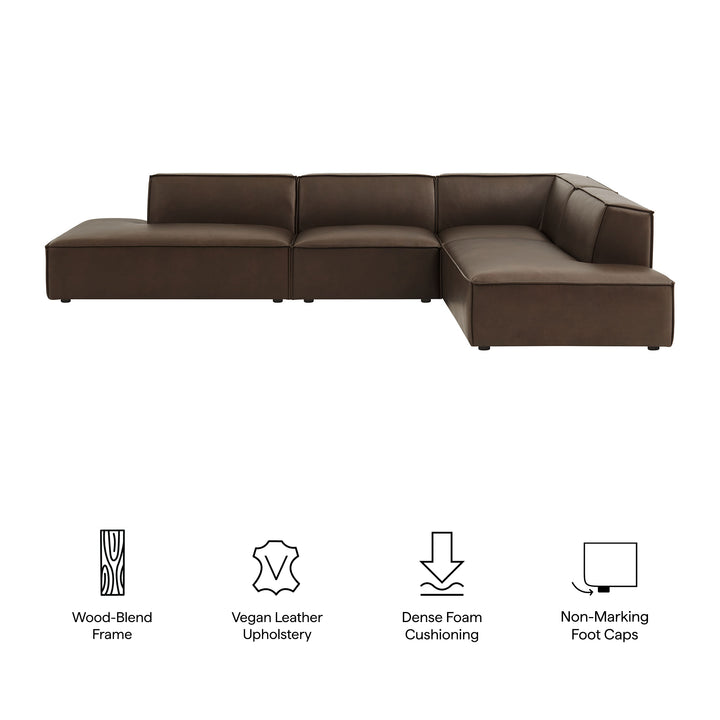 Restore 4-Piece Vegan Leather Modular L-Shaped Armless Sectional Sofa in Espresso