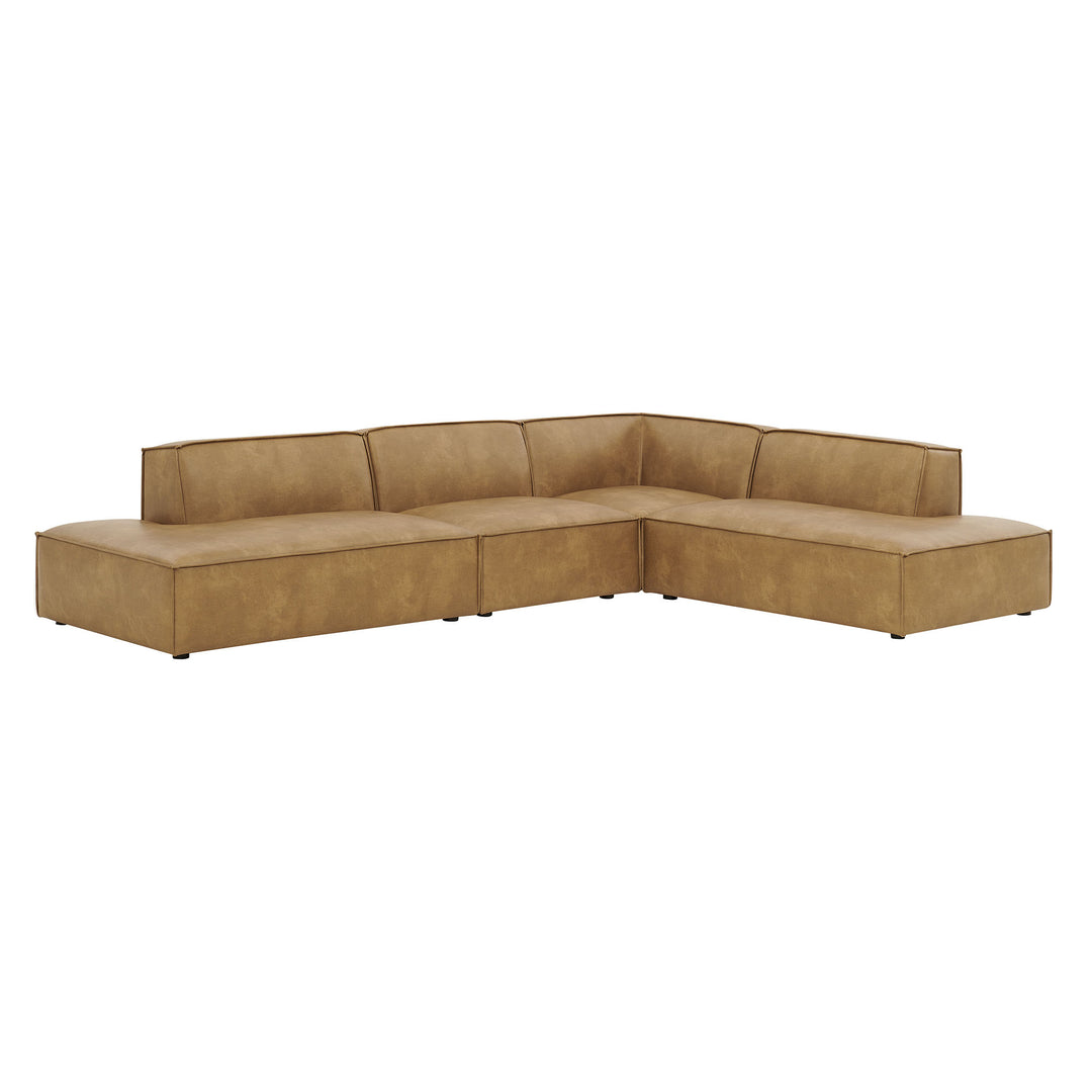 Restore 4-Piece Vegan Leather Modular L-Shaped Armless Sectional Sofa in Toast