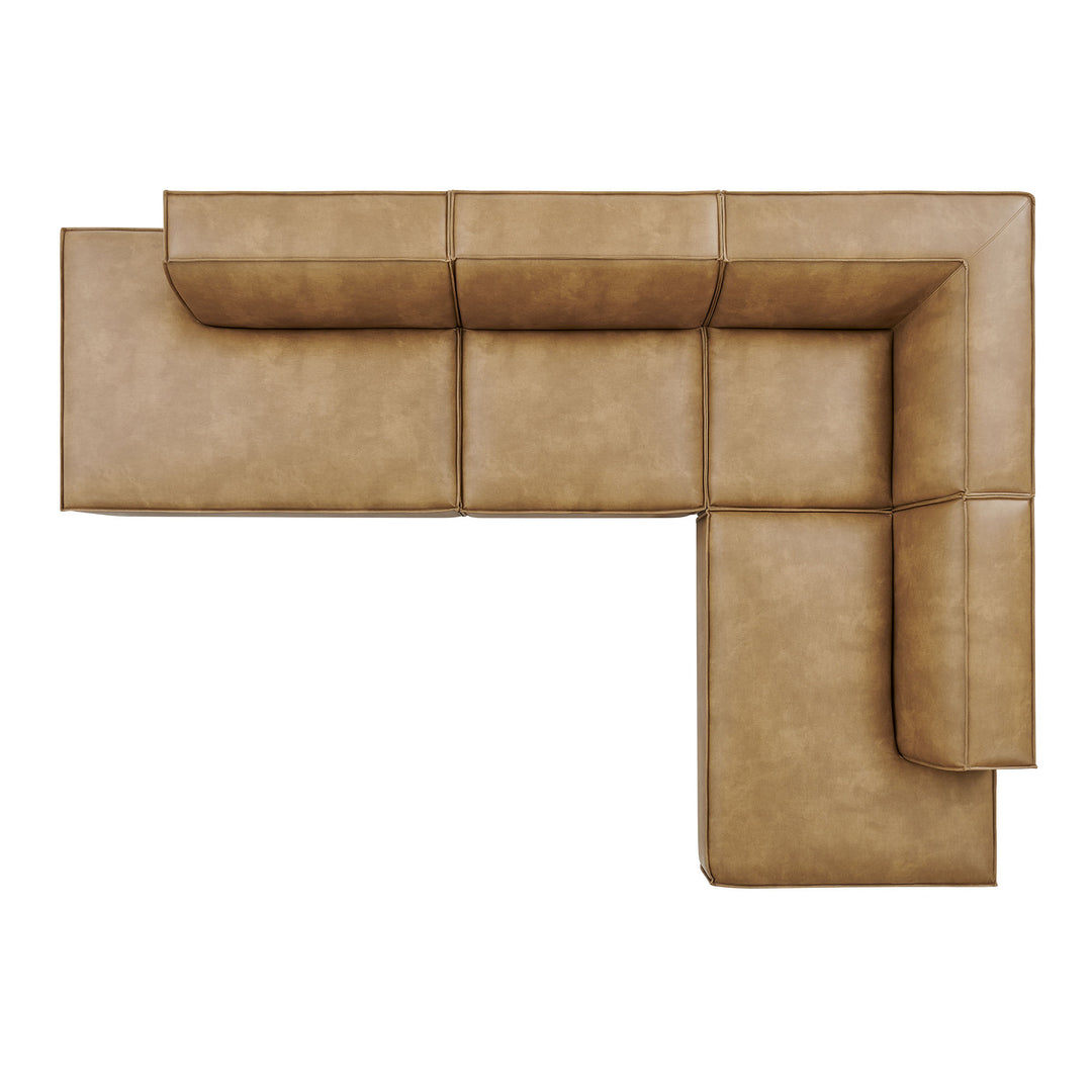 Restore 4-Piece Vegan Leather Modular L-Shaped Armless Sectional Sofa in Toast