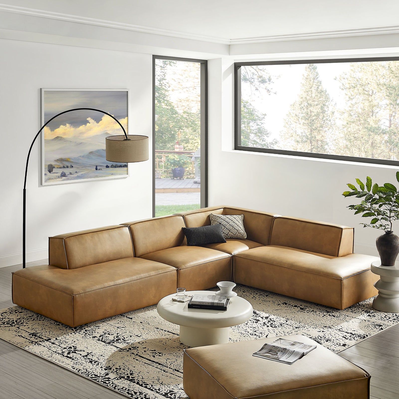 Restore 4-Piece Vegan Leather Modular L-Shaped Armless Sectional Sofa in Toast