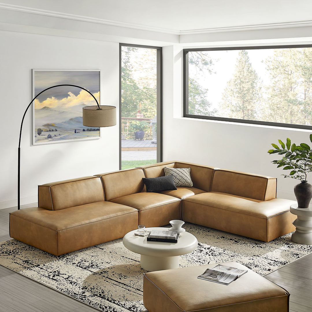 Restore 4-Piece Vegan Leather Modular L-Shaped Armless Sectional Sofa in Toast