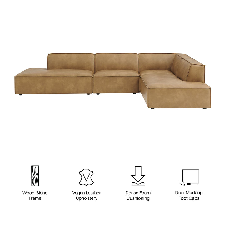 Restore 4-Piece Vegan Leather Modular L-Shaped Armless Sectional Sofa in Toast