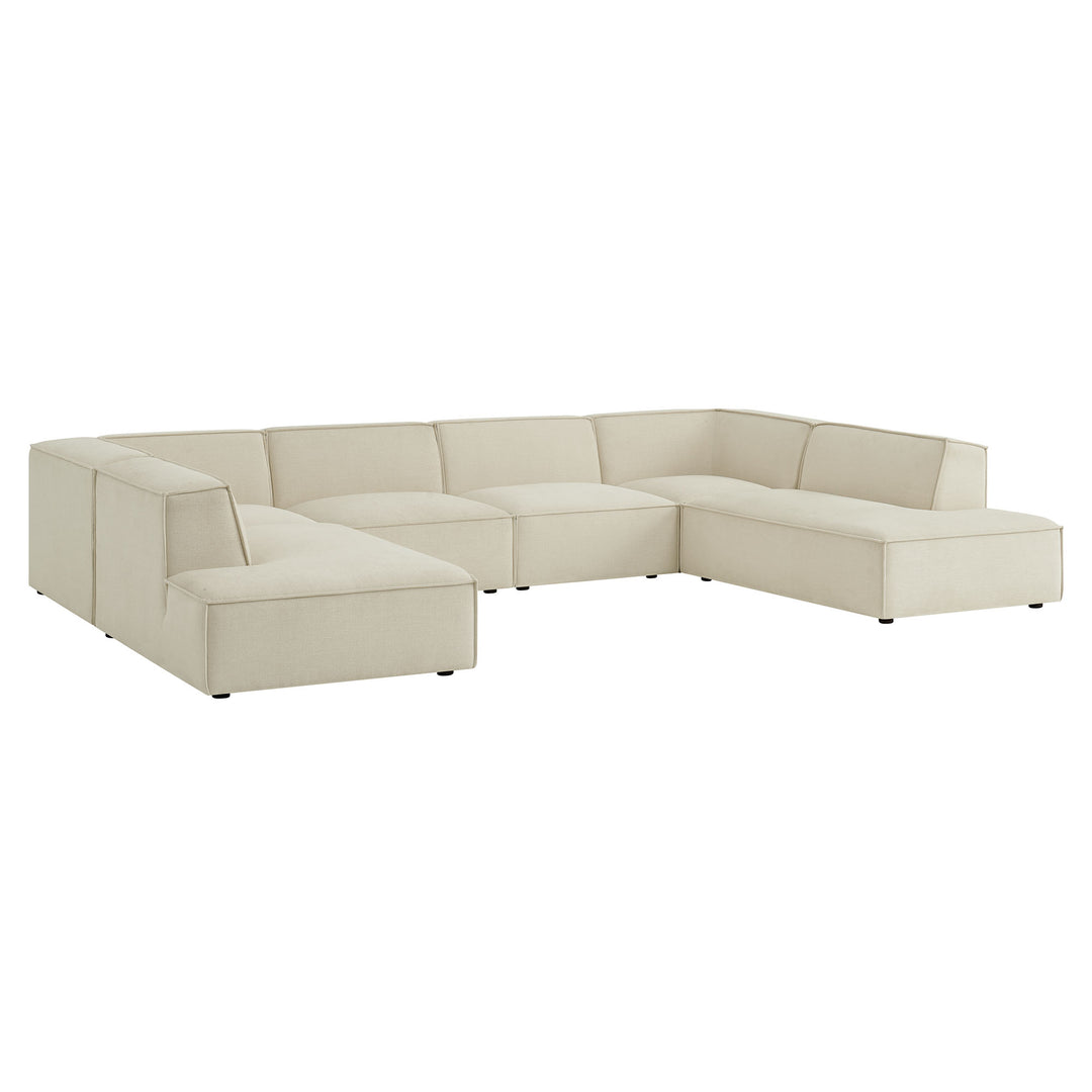 Restore 6-Piece Performance Fabric Upholstered U-Shaped Sectional Sofa in Ecru