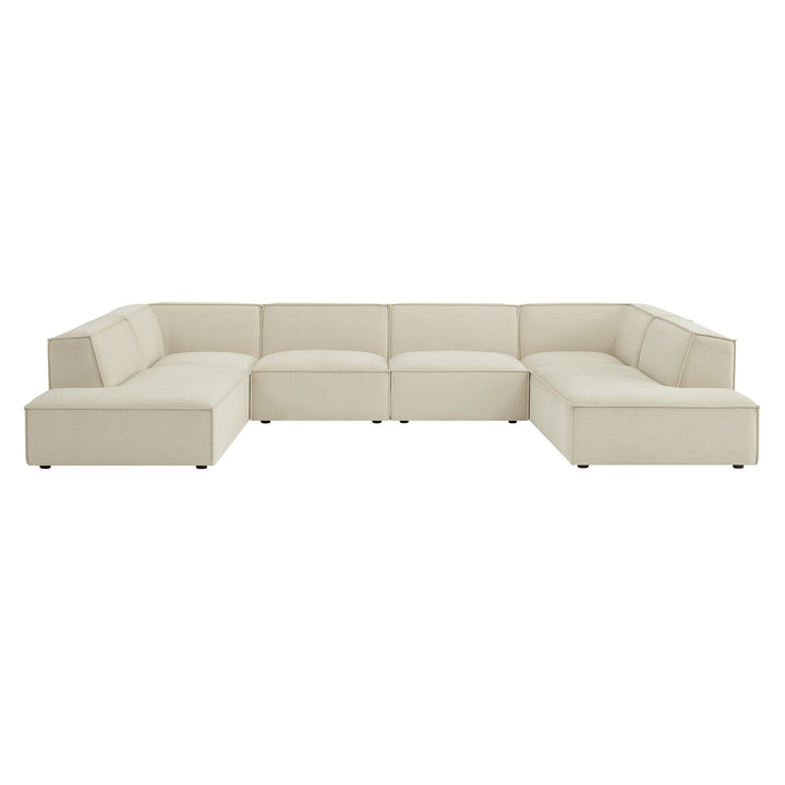 Restore 6-Piece Performance Fabric Upholstered U-Shaped Sectional Sofa in Ecru