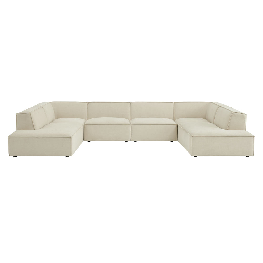 Restore 6-Piece Performance Fabric Upholstered U-Shaped Sectional Sofa in Ecru