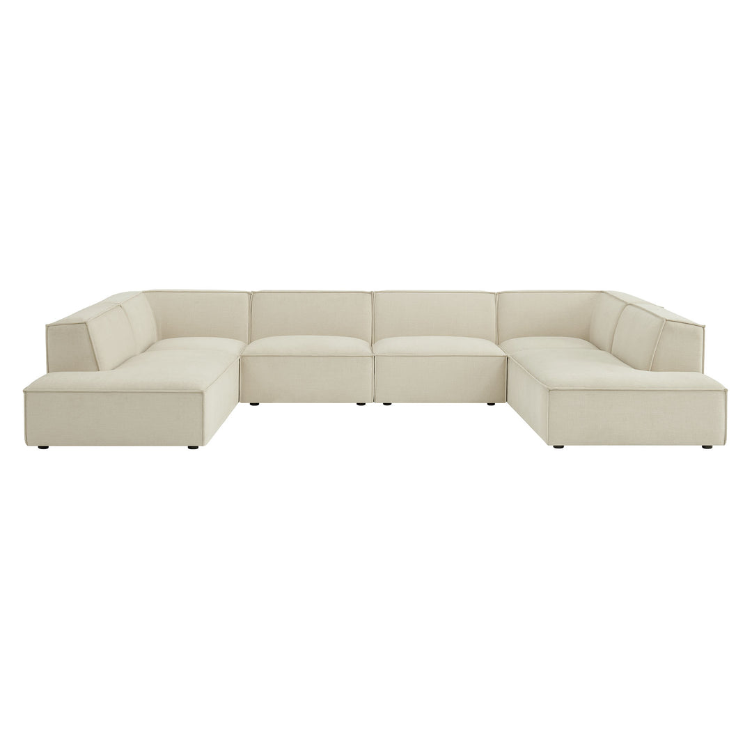 Restore 6-Piece Performance Fabric Upholstered U-Shaped Sectional Sofa in Ecru