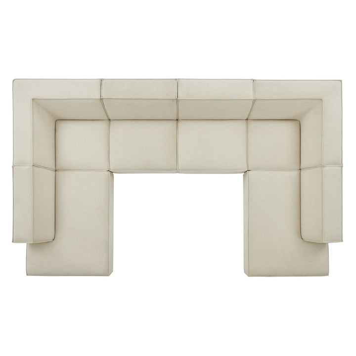 Restore 6-Piece Performance Fabric Upholstered U-Shaped Sectional Sofa in Ecru