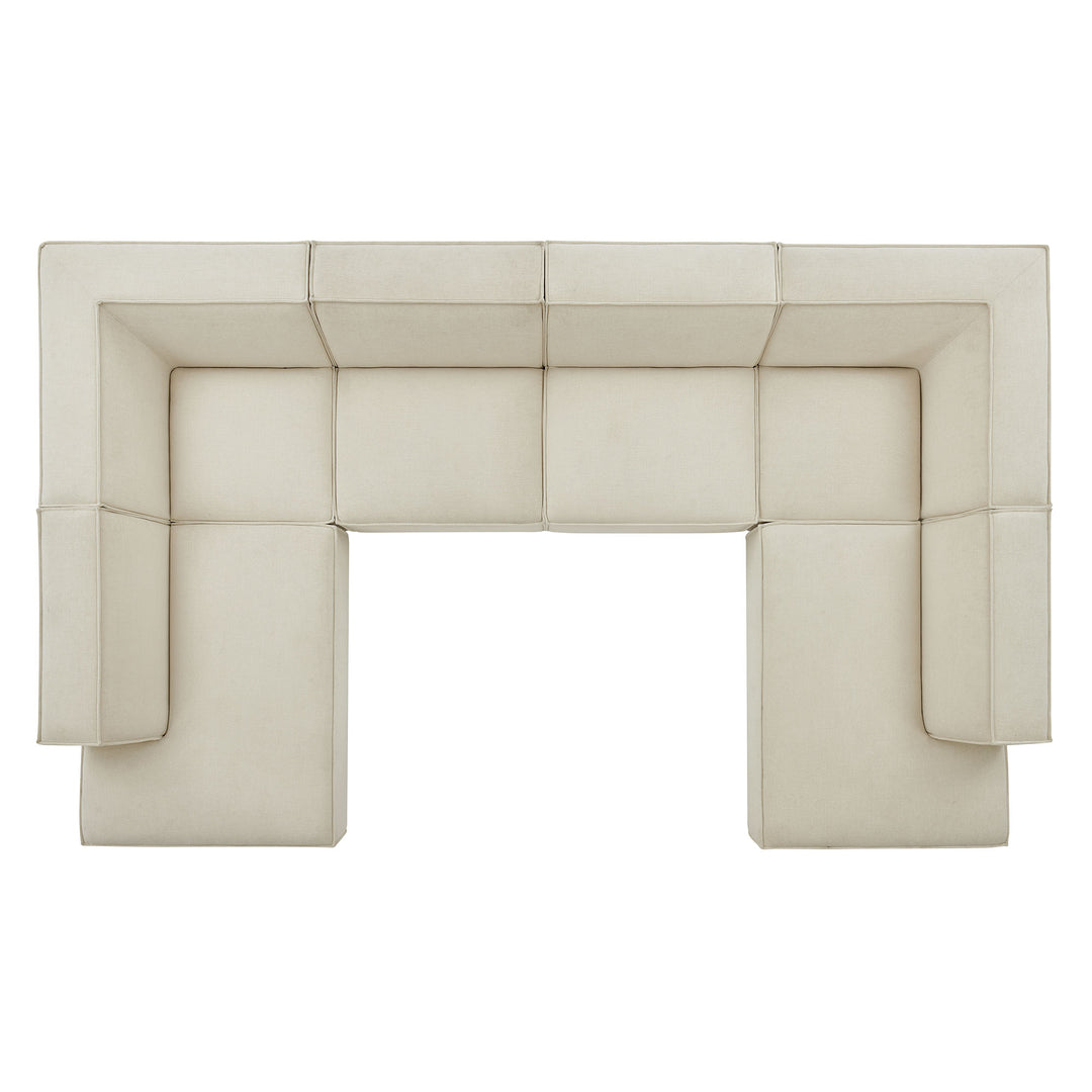 Restore 6-Piece Performance Fabric Upholstered U-Shaped Sectional Sofa in Ecru
