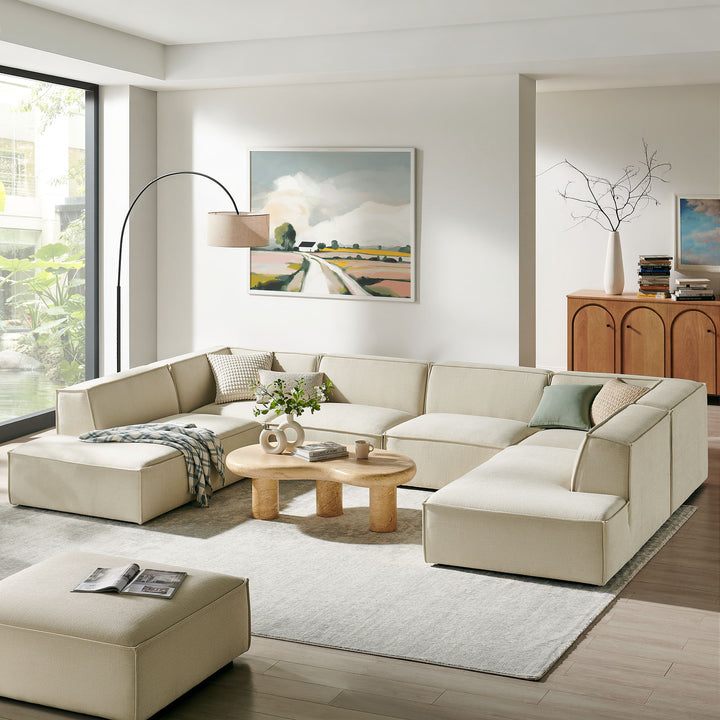 Restore 6-Piece Performance Fabric Upholstered U-Shaped Sectional Sofa in Ecru