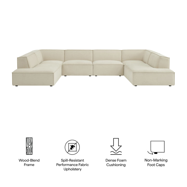 Restore 6-Piece Performance Fabric Upholstered U-Shaped Sectional Sofa in Ecru