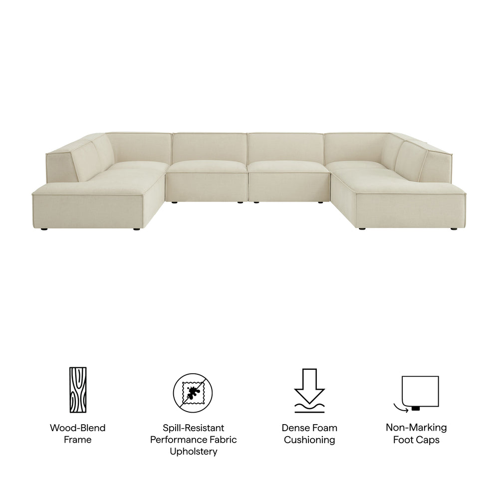Restore 6-Piece Performance Fabric Upholstered U-Shaped Sectional Sofa in Ecru