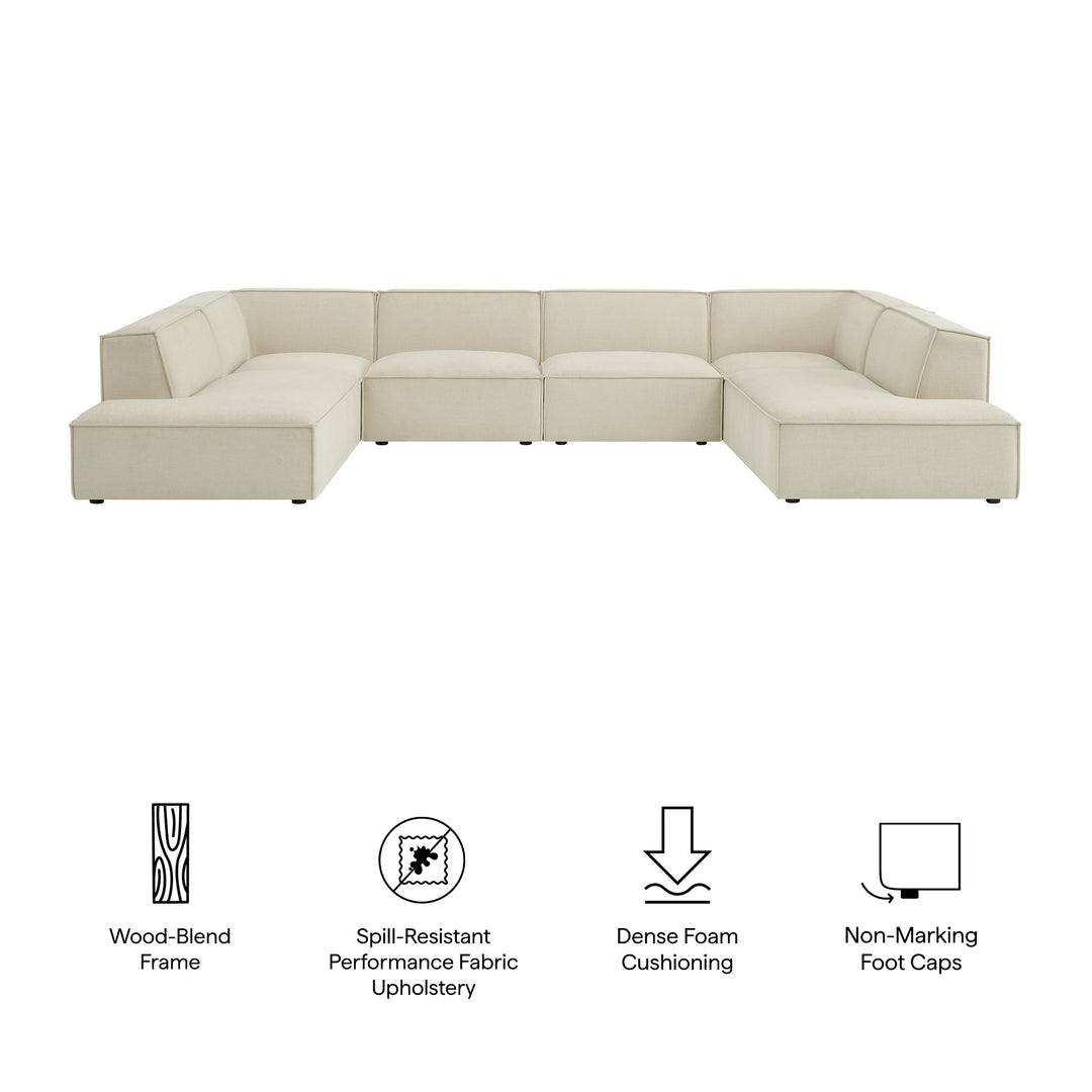 Restore 6-Piece Performance Fabric Upholstered U-Shaped Sectional Sofa in Ecru