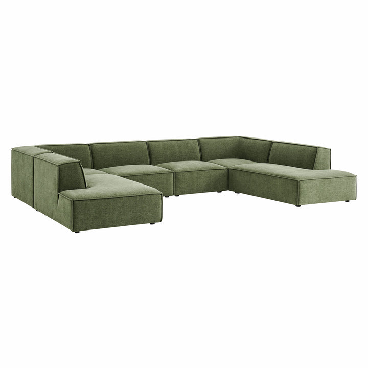Restore 6-Piece Performance Fabric Upholstered U-Shaped Sectional Sofa in Foliage