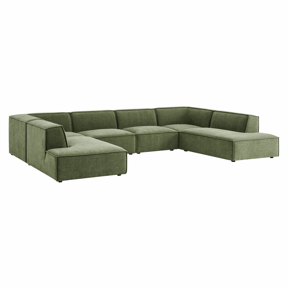 Restore 6-Piece Performance Fabric Upholstered U-Shaped Sectional Sofa in Foliage