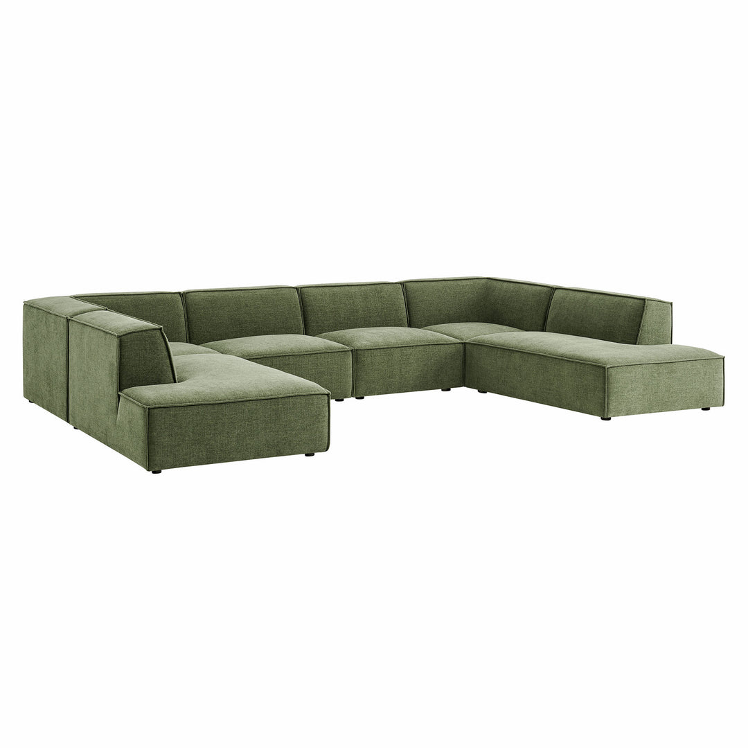Restore 6-Piece Performance Fabric Upholstered U-Shaped Sectional Sofa in Foliage