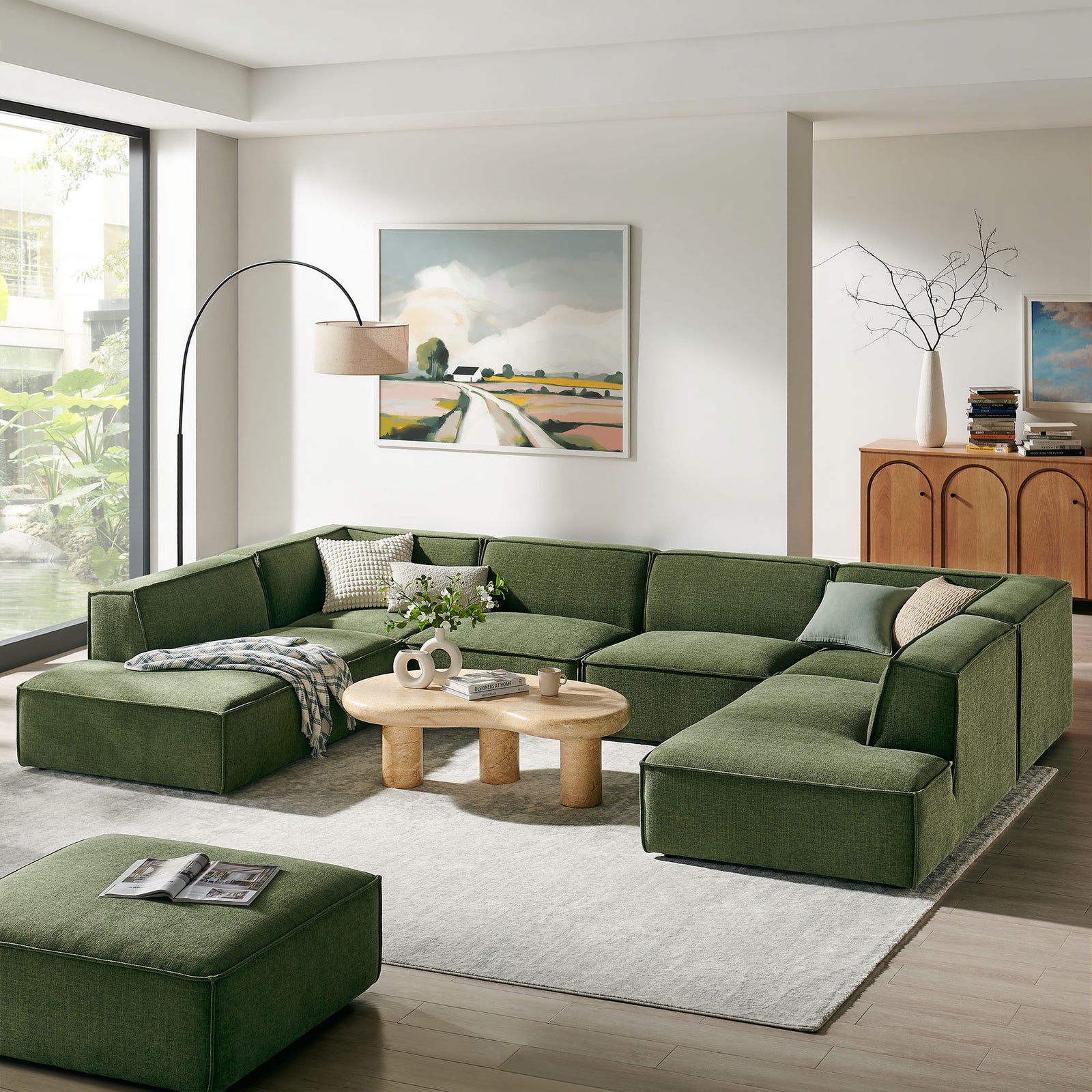 Restore 6-Piece Performance Fabric Upholstered U-Shaped Sectional Sofa in Foliage