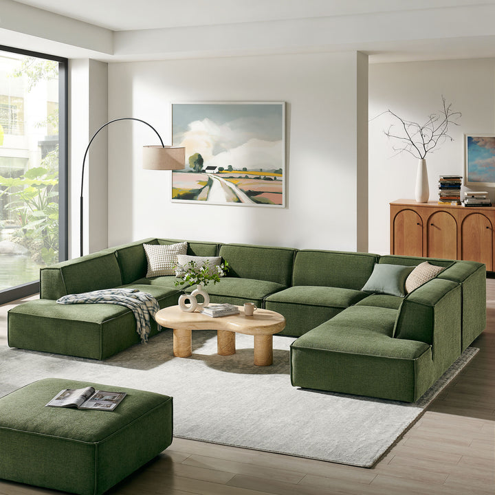 Restore 6-Piece Performance Fabric Upholstered U-Shaped Sectional Sofa in Foliage