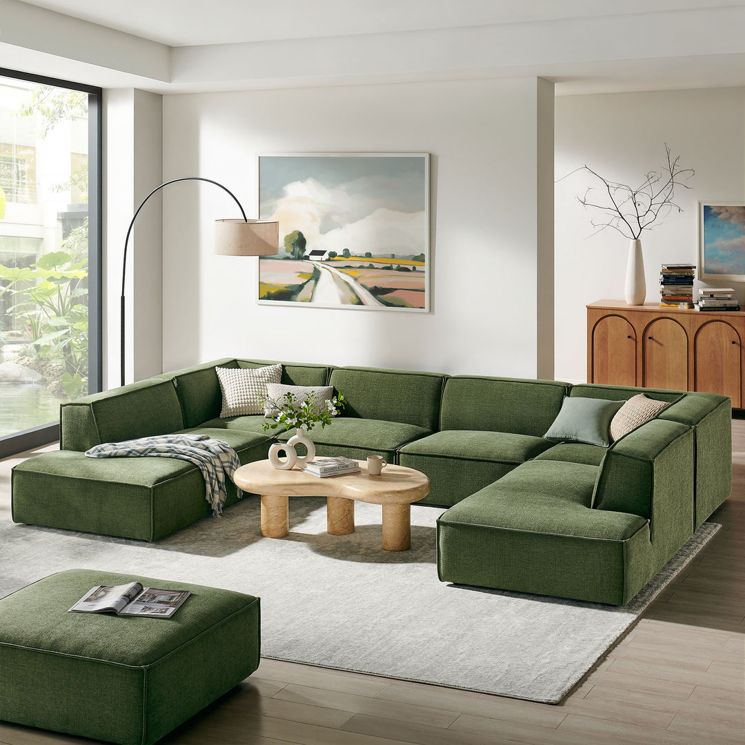 Restore 6-Piece Performance Fabric Upholstered U-Shaped Sectional Sofa in Foliage